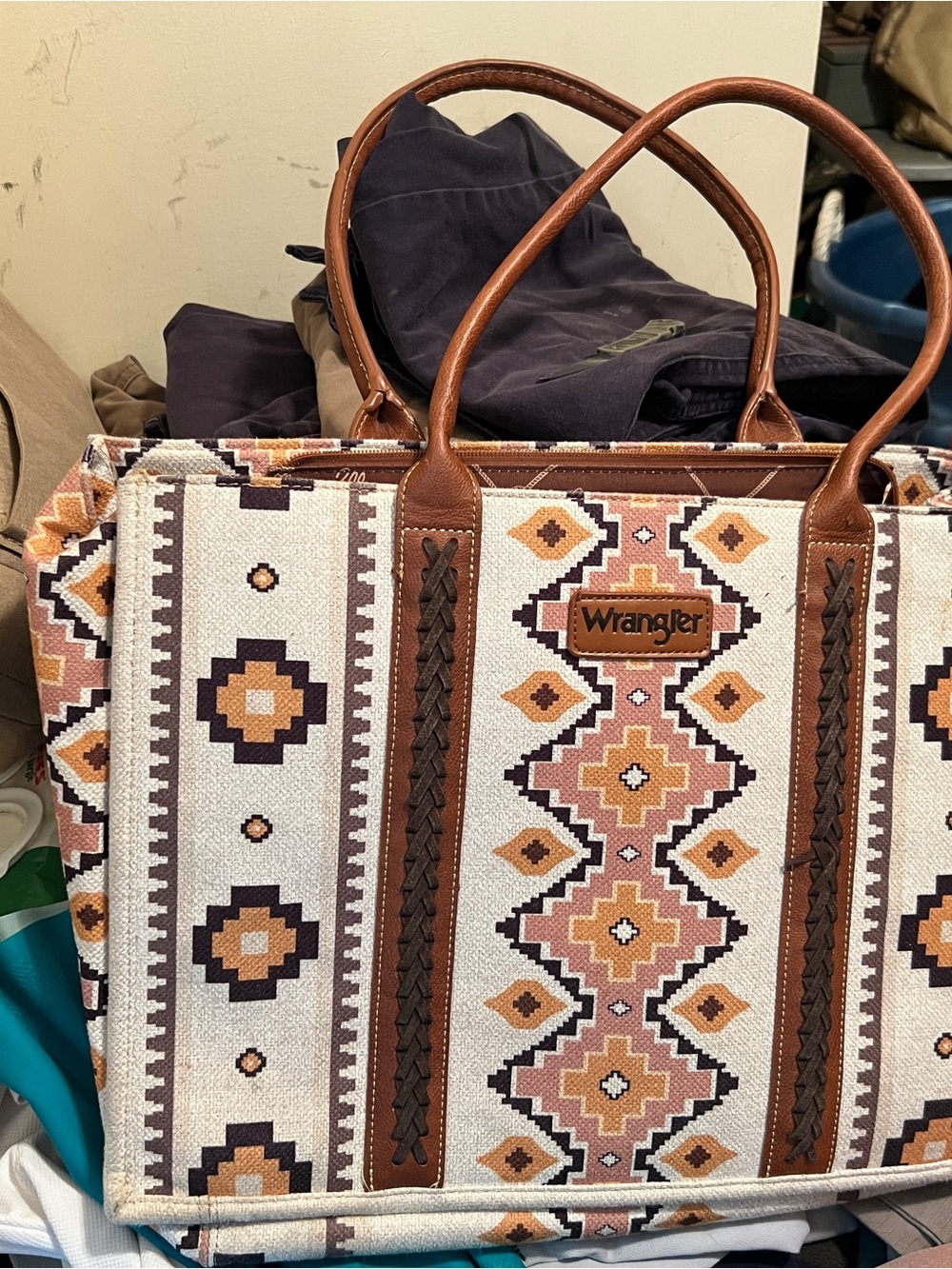 Wrangler Brown & Cream Southwestern Pattern Tote